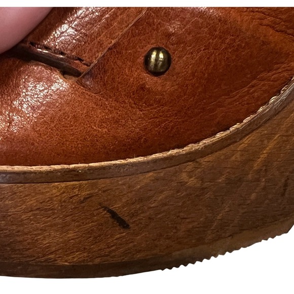 Chloe‎ Leather Heeled Platform Sandals, Ankle Strap Wooden Heels, Size 40 - Picture 7 of 11